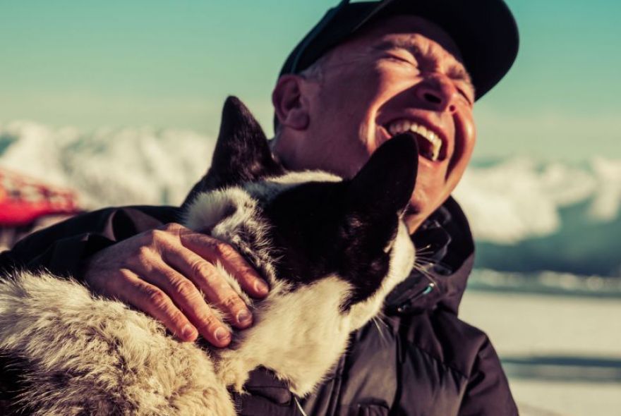 Man enjoying his time with Dog in slow